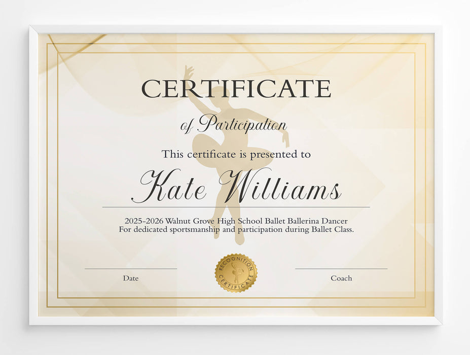 Customizable Ballet Dancing Award Certificate | Ballerina Award Template