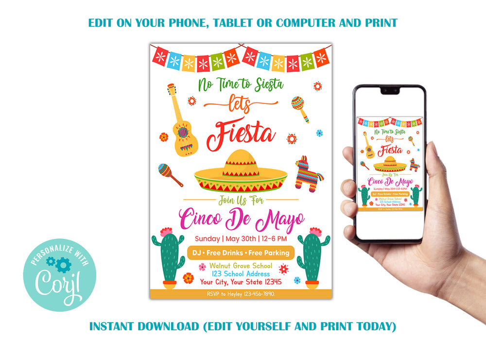 Customizable Cinco De Mayo Invitation Flyer Template | Mexican Fiesta Invite - Posh Park customizable-cinco-de-mayo-invitation-flyer-template-mexican-fiesta-invite-posh-park