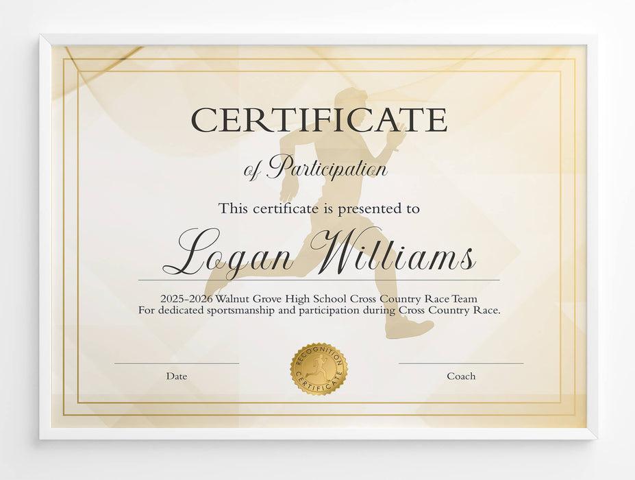 DIY Cross Country Race Award Certificate for Boys | Sport Participation Template