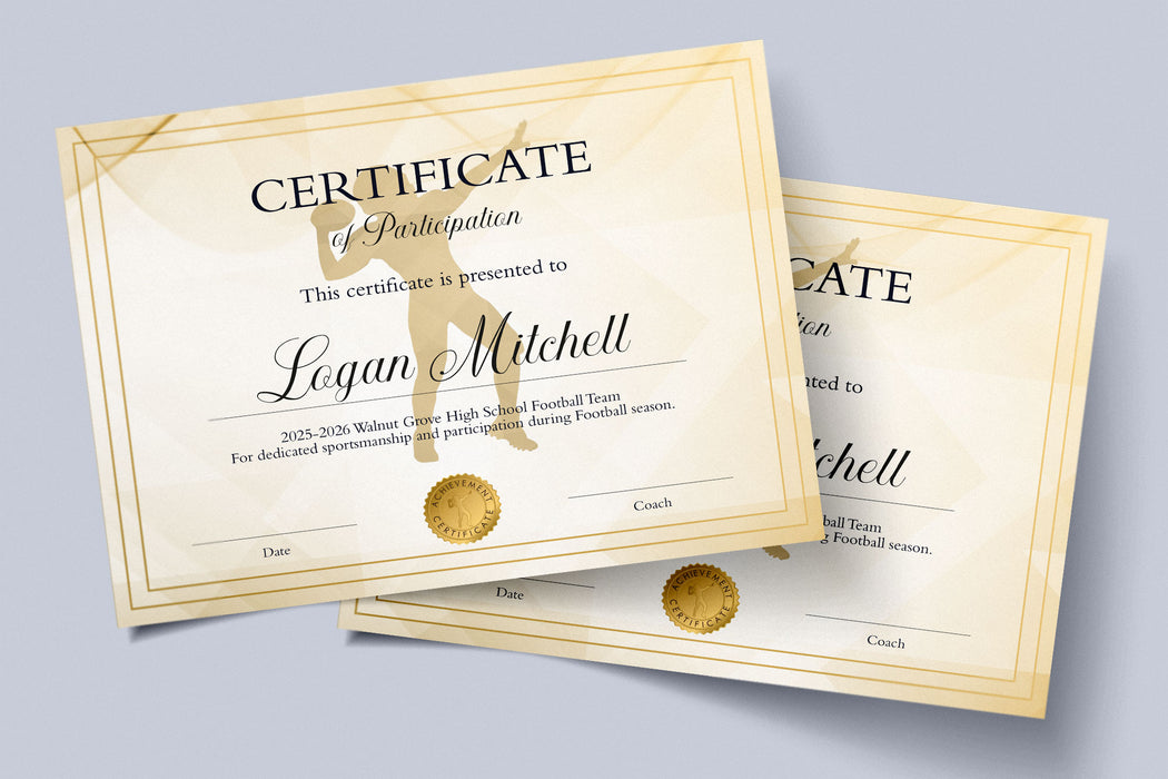 Customizable Football Award Certificate | Sport Award Template