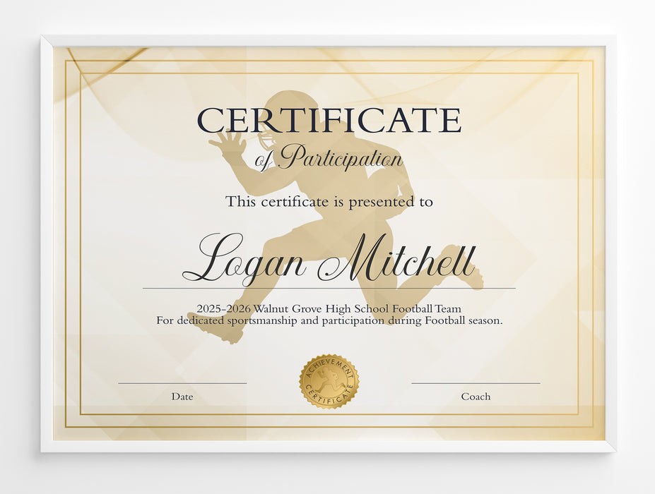 DIY Football Sport Award Certificate Template | Sport Participation Certificate