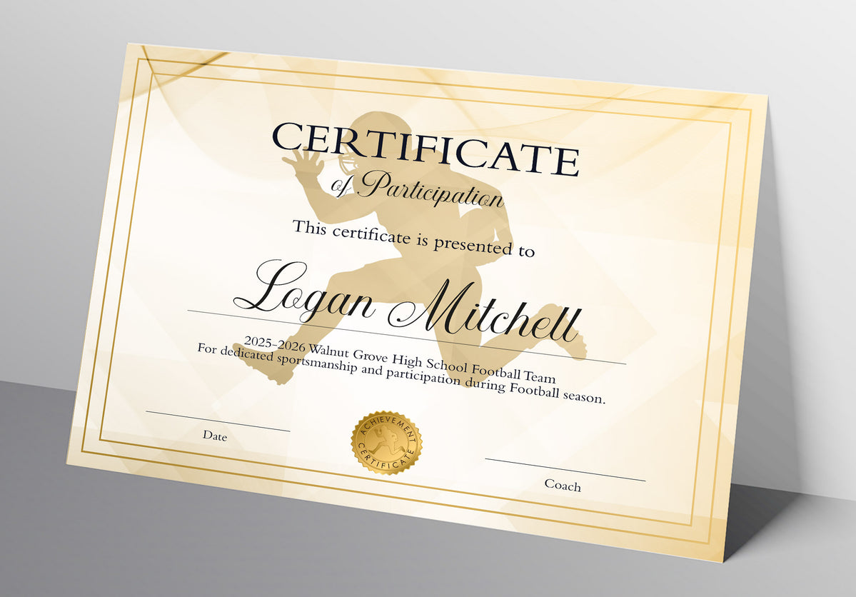 DIY Football Sport Award Certificate Template | Sport Participation ...