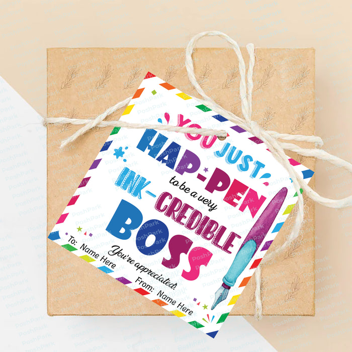 Pen Gift tag, Thank You Gift Tag, gift tag, gift tag printable, flair pen tag, You Happen To Be, boss appreciation, gift tag boss, corporate gifts, boss day gift, thank you boss, ink-credible boss, best boss