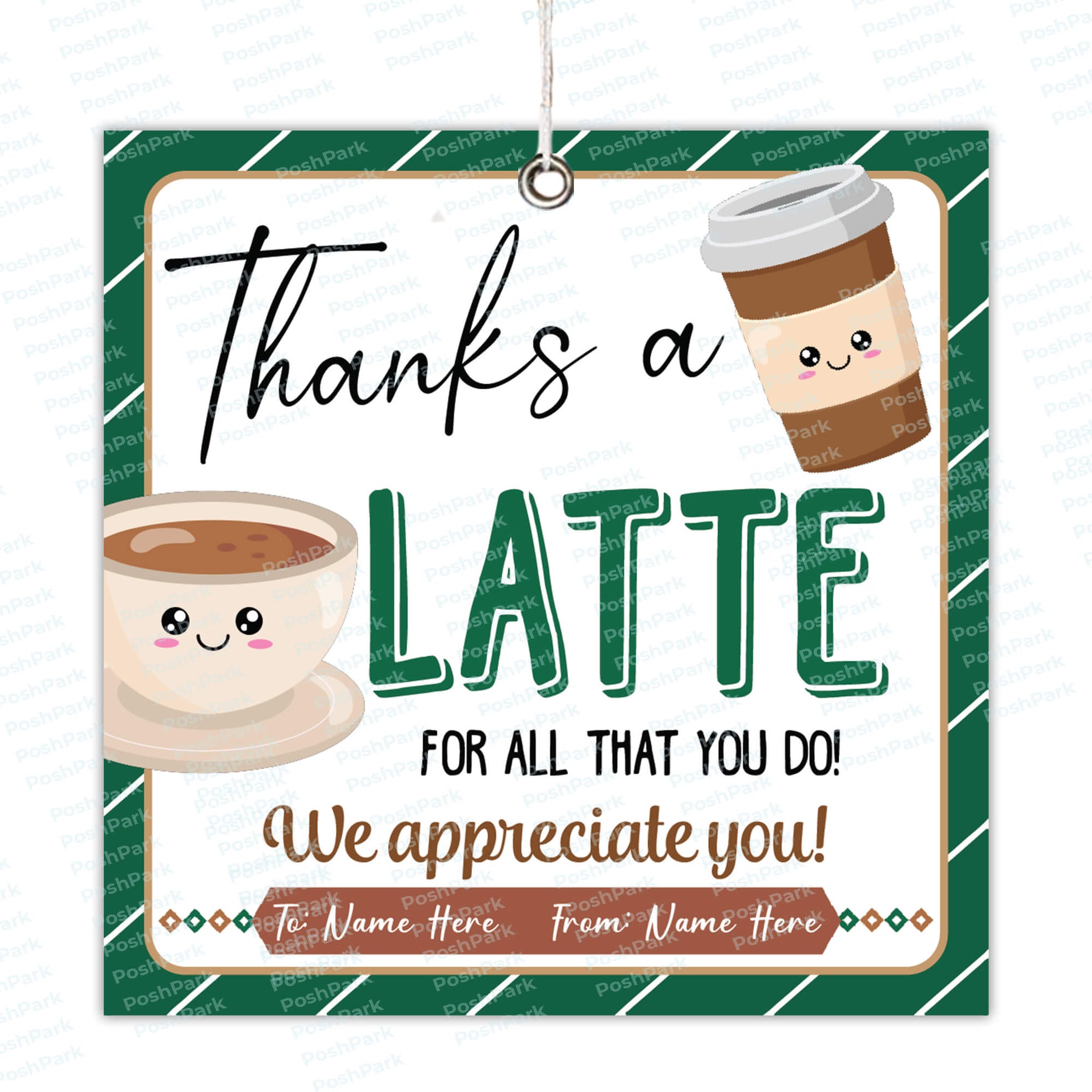 Editable Thanks a Latte Appreciation Gift Tags, Coffee Favor Gift Tag ...