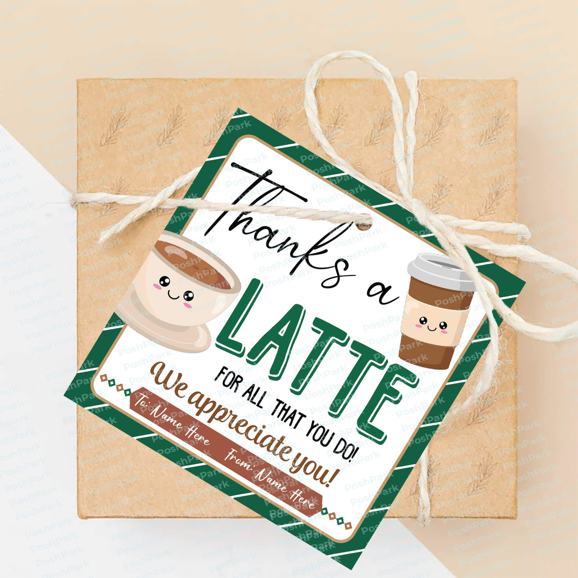 Editable Thanks a Latte Appreciation Gift Tags, Coffee Favor Gift Tag ...