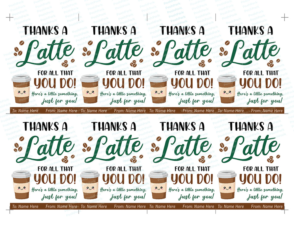 Thanks a Latte Gift Tag, Editable Thank You Teacher Appreciation Gift ...