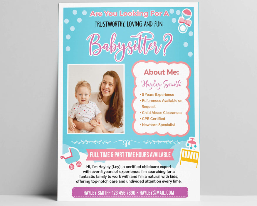 DIY Babysitter Flyer Customizable | Child Caretaker Service Small Business Template