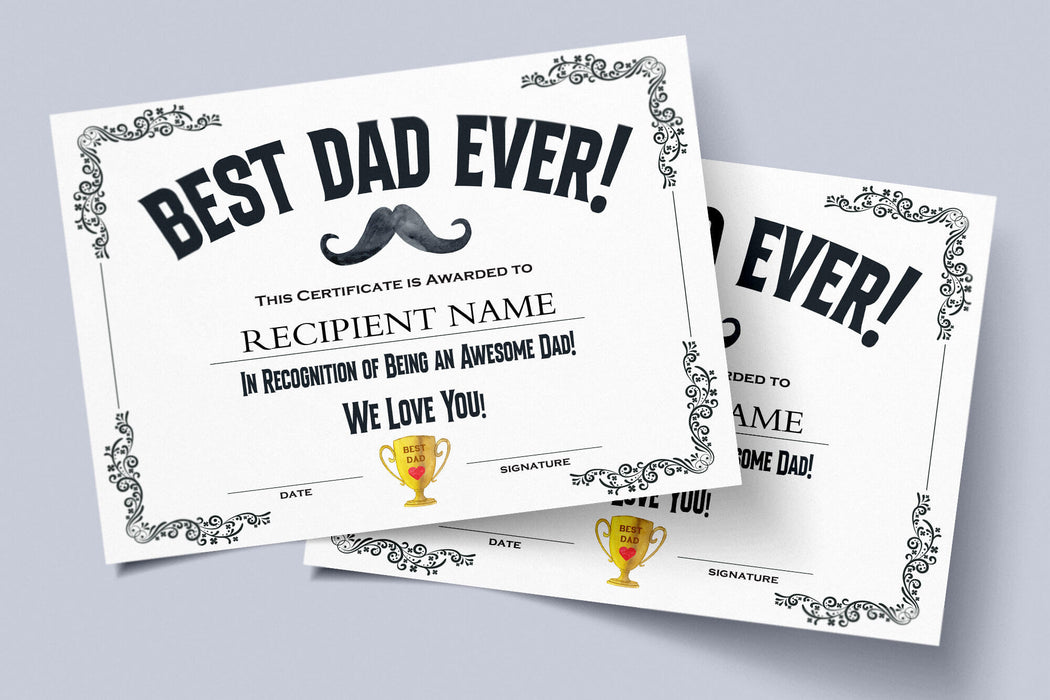 DIY Father Certificate Award Template |  Best Dad Ever Award