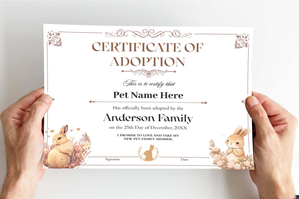 Customizable Bunny Adoption Certificate Template