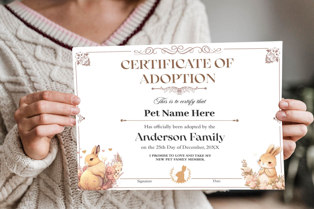 Customizable Bunny Adoption Certificate Template