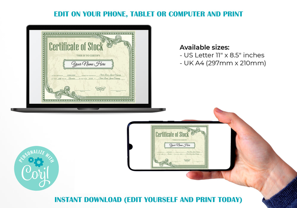 Editable Certificate of Stock