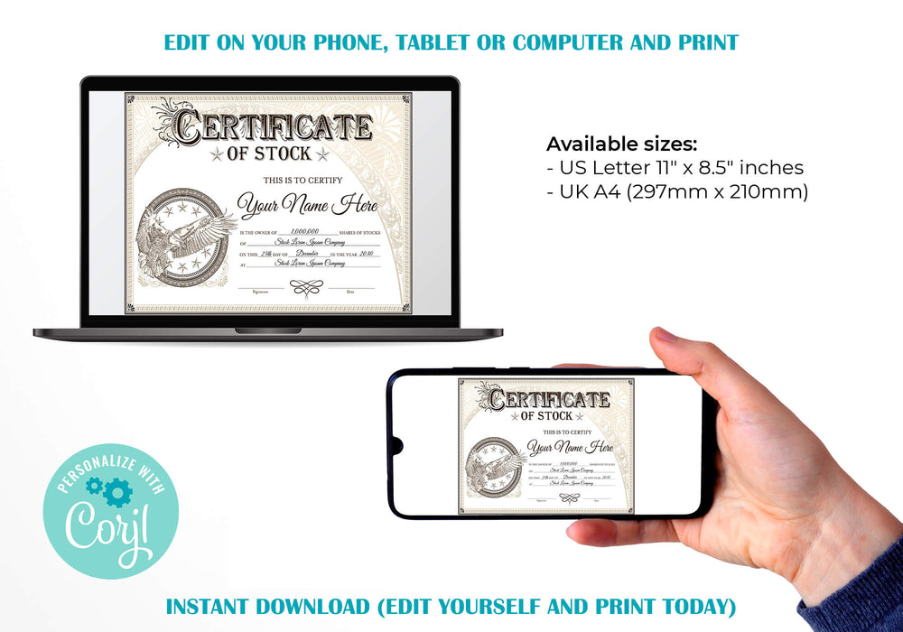Customizable Certificate of Stock Vintage Style Template
