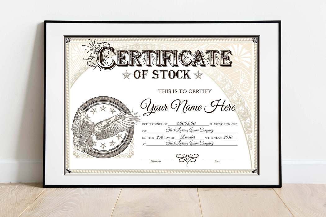 Customizable Certificate of Stock Vintage Style Template - Posh Park