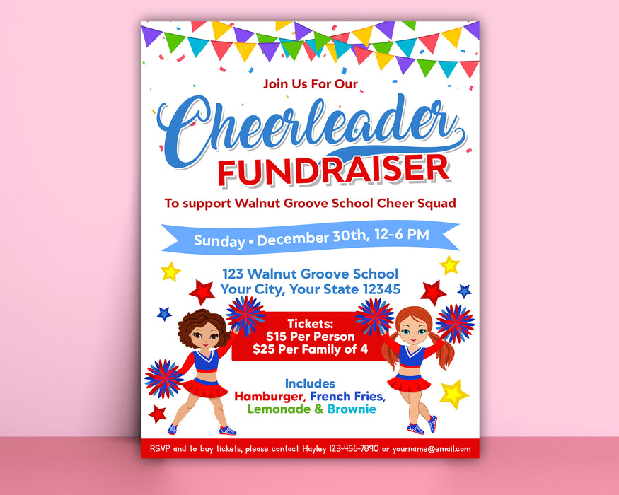 DIY Customizable Cheerleader Fundraiser Flyer |  Sport Event Template