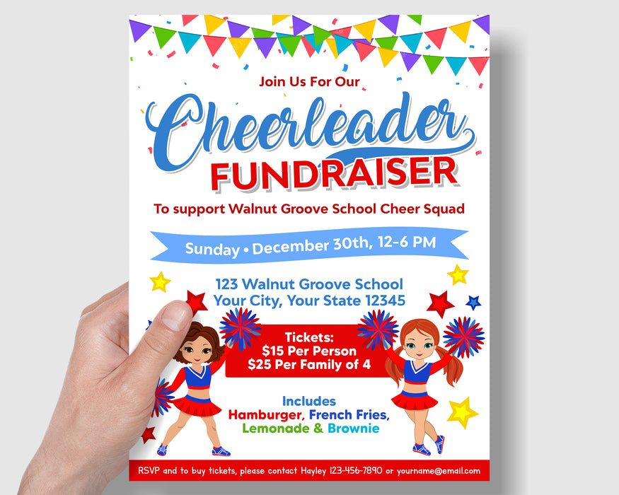 DIY Customizable Cheerleader Fundraiser Flyer |  Sport Event Template