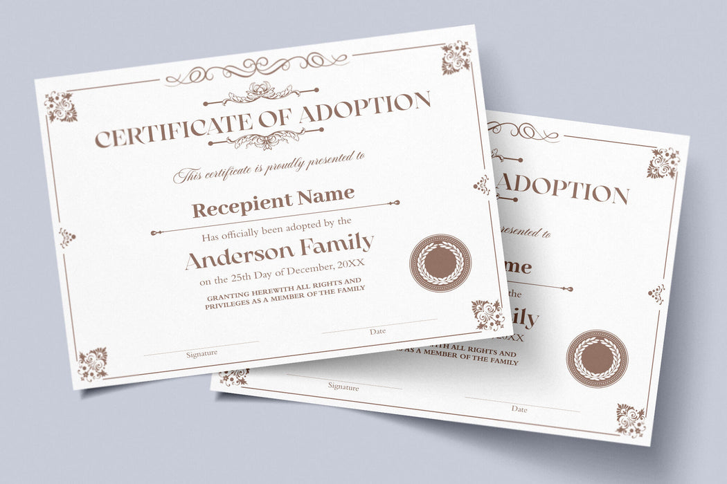 Customizable Child Adoption Certificate Template