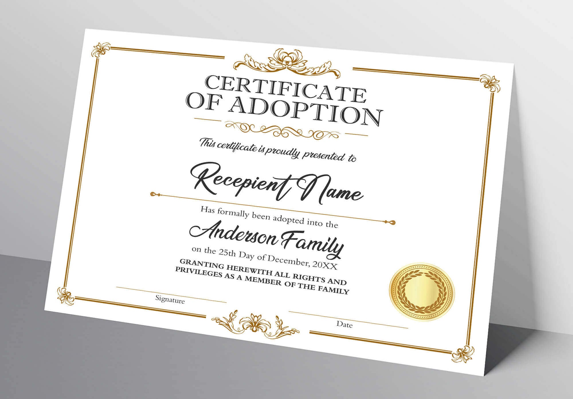 DIY Customizable Adoption Certificate for Child Template Posh Park