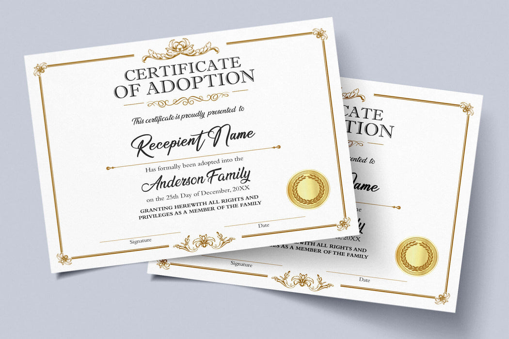 DIY Customizable Adoption Certificate Template