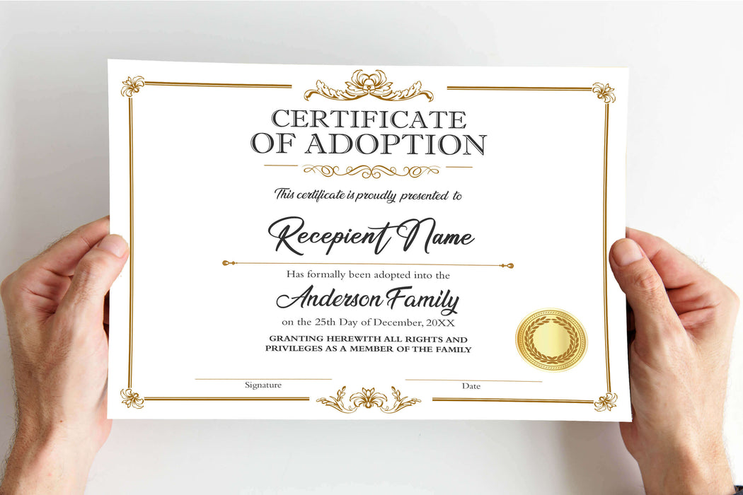 DIY Customizable Adoption Certificate Template