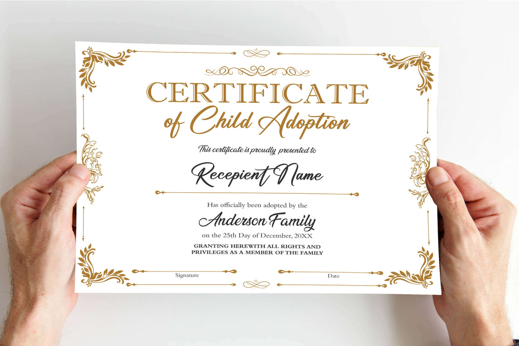 Customizable Certificate of Child Adoption Template | Gift Certificate for Step Mother