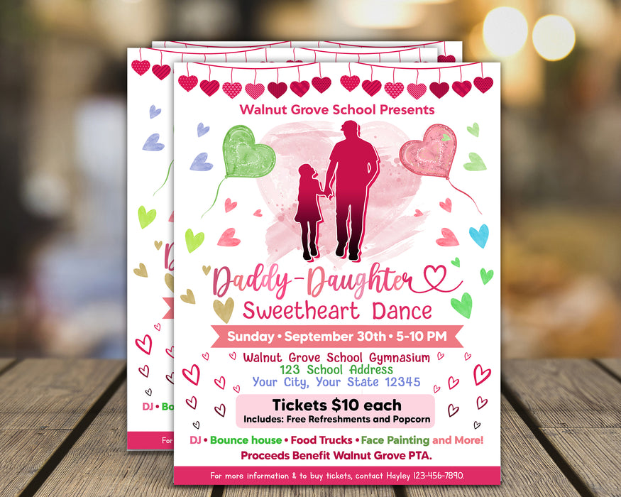 Customizable Dad and Daughter Sweetheart Dance Flyer | Father and Daughter Fundraiser Flyer