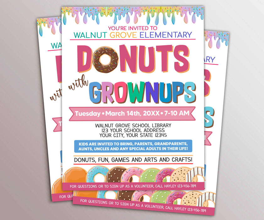 Customizable Donuts With Grownups Fundraiser Flyer Template