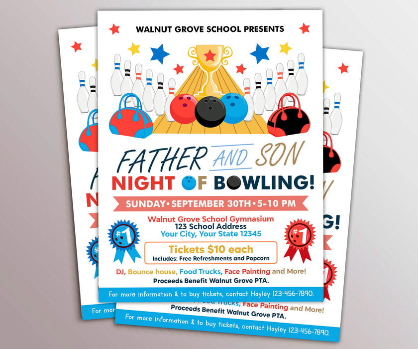 Customizable Father and Son Night of Bowling | Father and Son Fundraiser Invitation Flyer