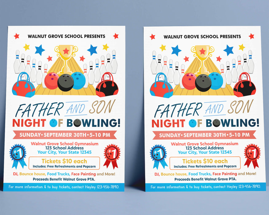 Customizable Father and Son Night of Bowling | Father and Son Fundraiser Invitation Flyer