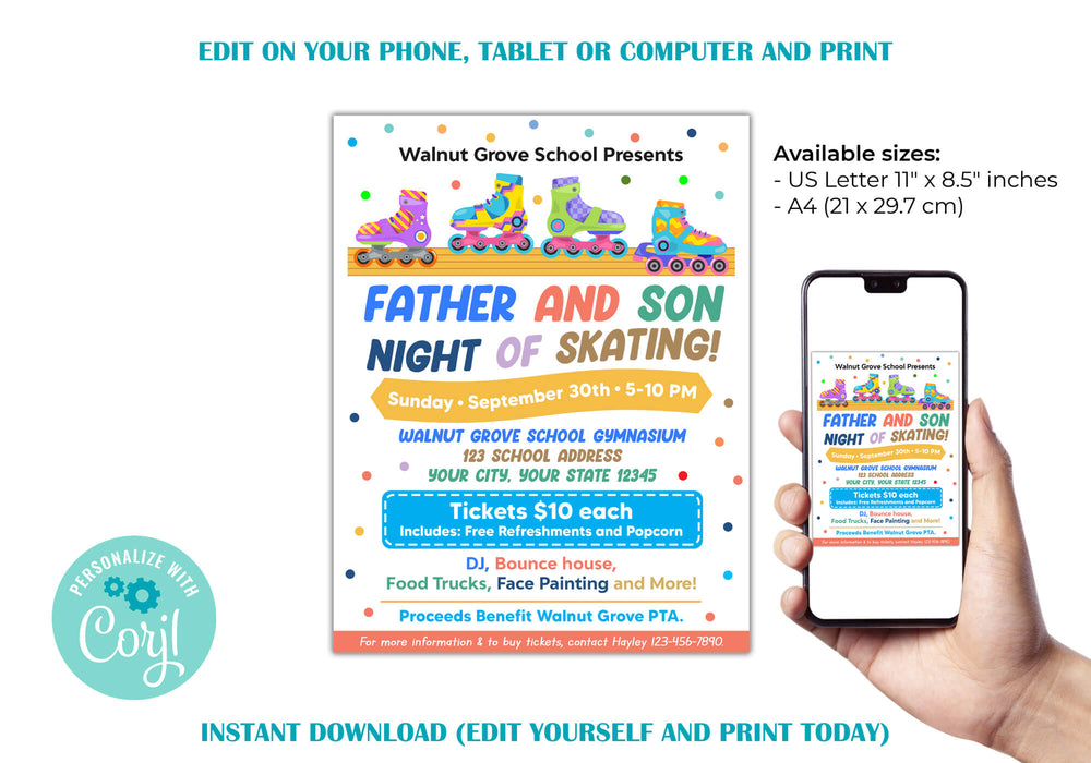 DIY Father and Son Night of Skating | Father and Son Fundraiser Invitation Flyer