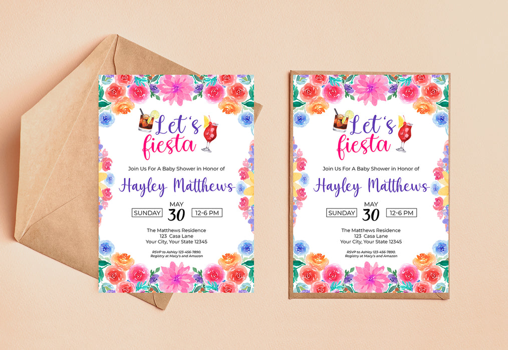 Customizable Lets Fiesta Baby Shower Invitation | Festival Themed Baby Shower Template