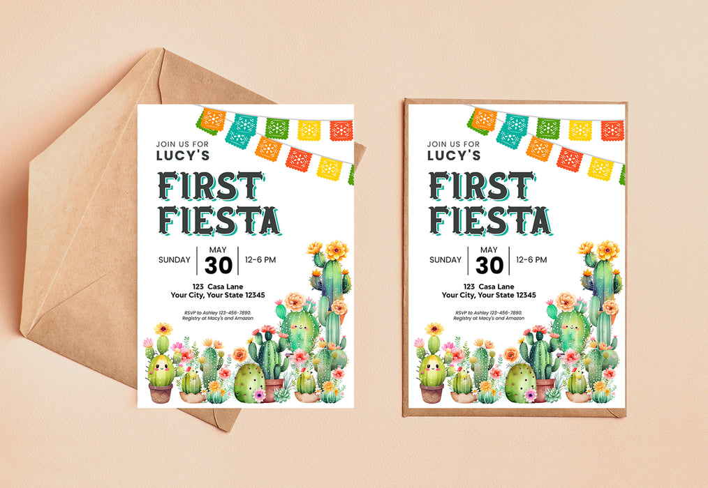 Fiesta Pattern Invite Customizable First Fiesta Invitation | Fiesta Themed Invite Template ...