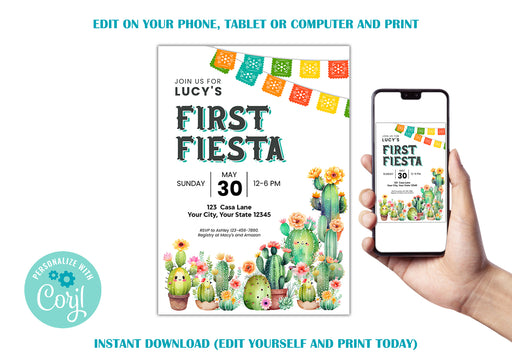 Customizable First Fiesta Invitation | Fiesta Themed Invite Template