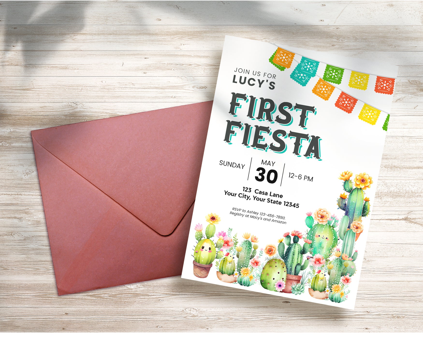 Fiesta Pattern Invite Customizable First Fiesta Invitation | Fiesta Themed Invite Template ...