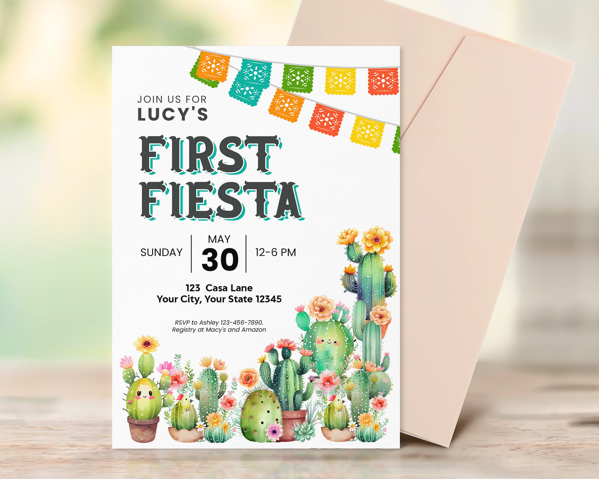 Fiesta Pattern Invite Customizable First Fiesta Invitation | Fiesta Themed Invite Template ...