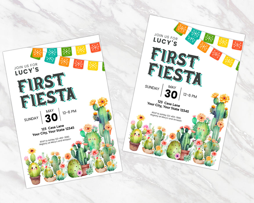 Fiesta Pattern Invite Customizable First Fiesta Invitation | Fiesta Themed Invite Template ...