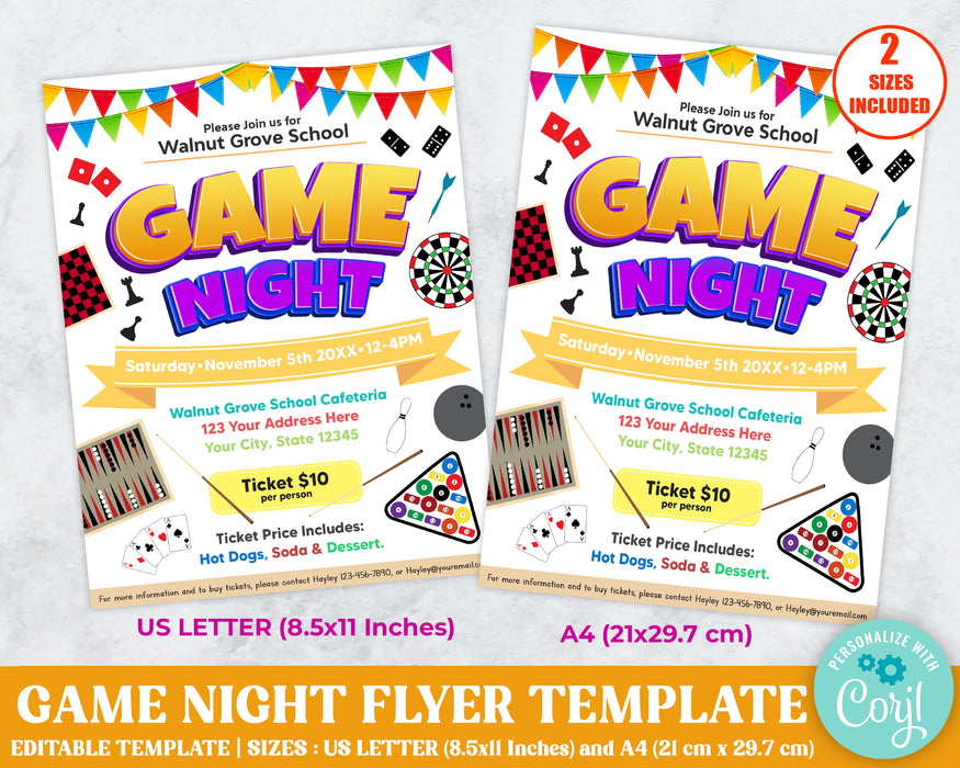 Editable Game Night Invite Flyer Template for Family, School and Church