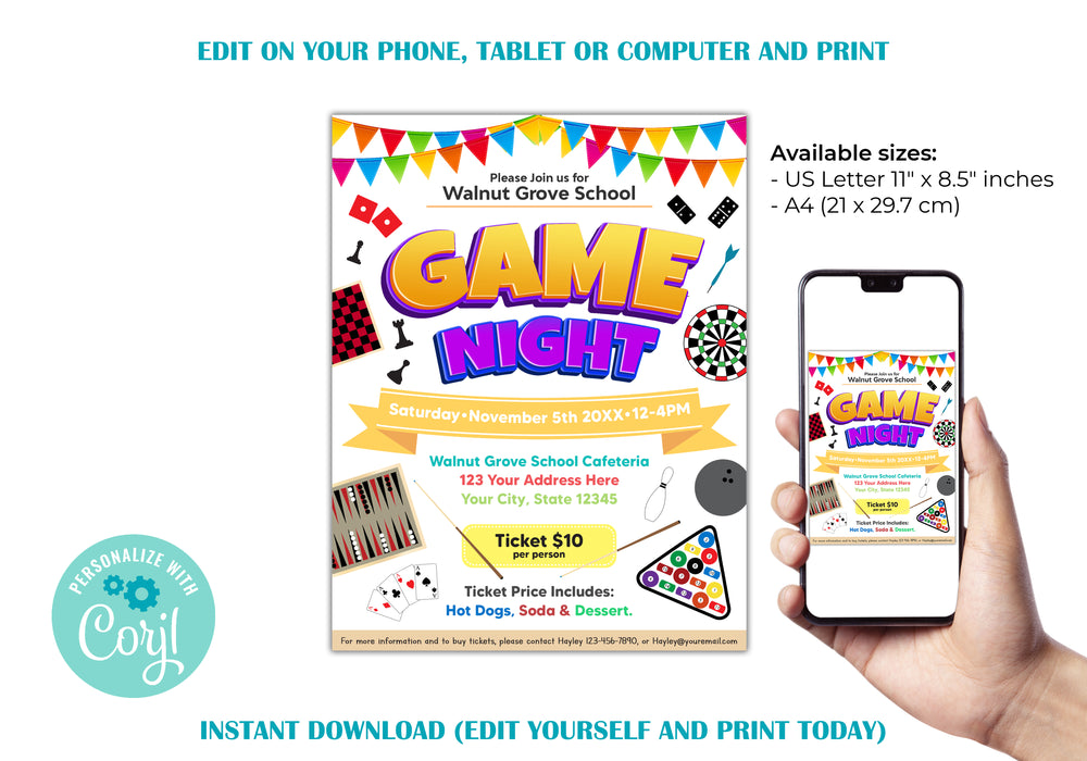 editable-game-night-invite-flyer-template-posh-park for Free Printable Game Night Invitations Editable Game Night Invite Flyer Template - Posh Park for Free Printable Game Night Invitations