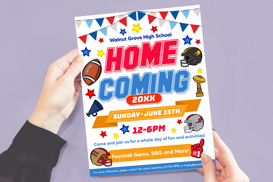 Customizable Home Coming Flyer | Football theme Fundraiser Invite Template