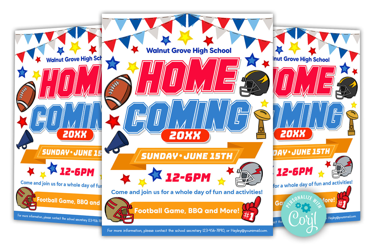 DIY Customizable Home Coming Flyer | Football theme Fundraiser Invite ...
