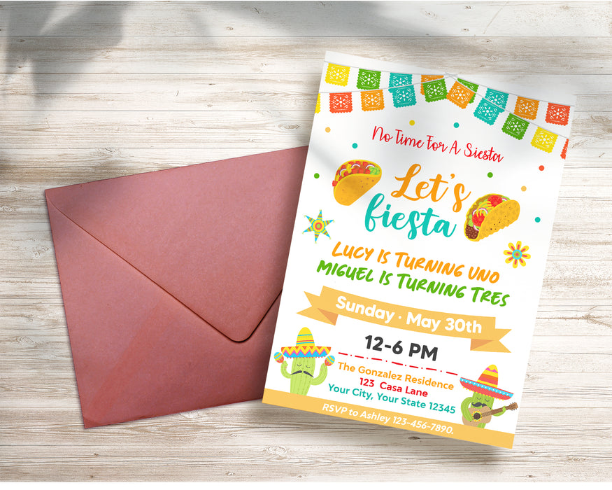 Fiesta Pattern Invite Customizable Joint Fiesta Birthday Invitation | Fiesta Themed Birthday ...