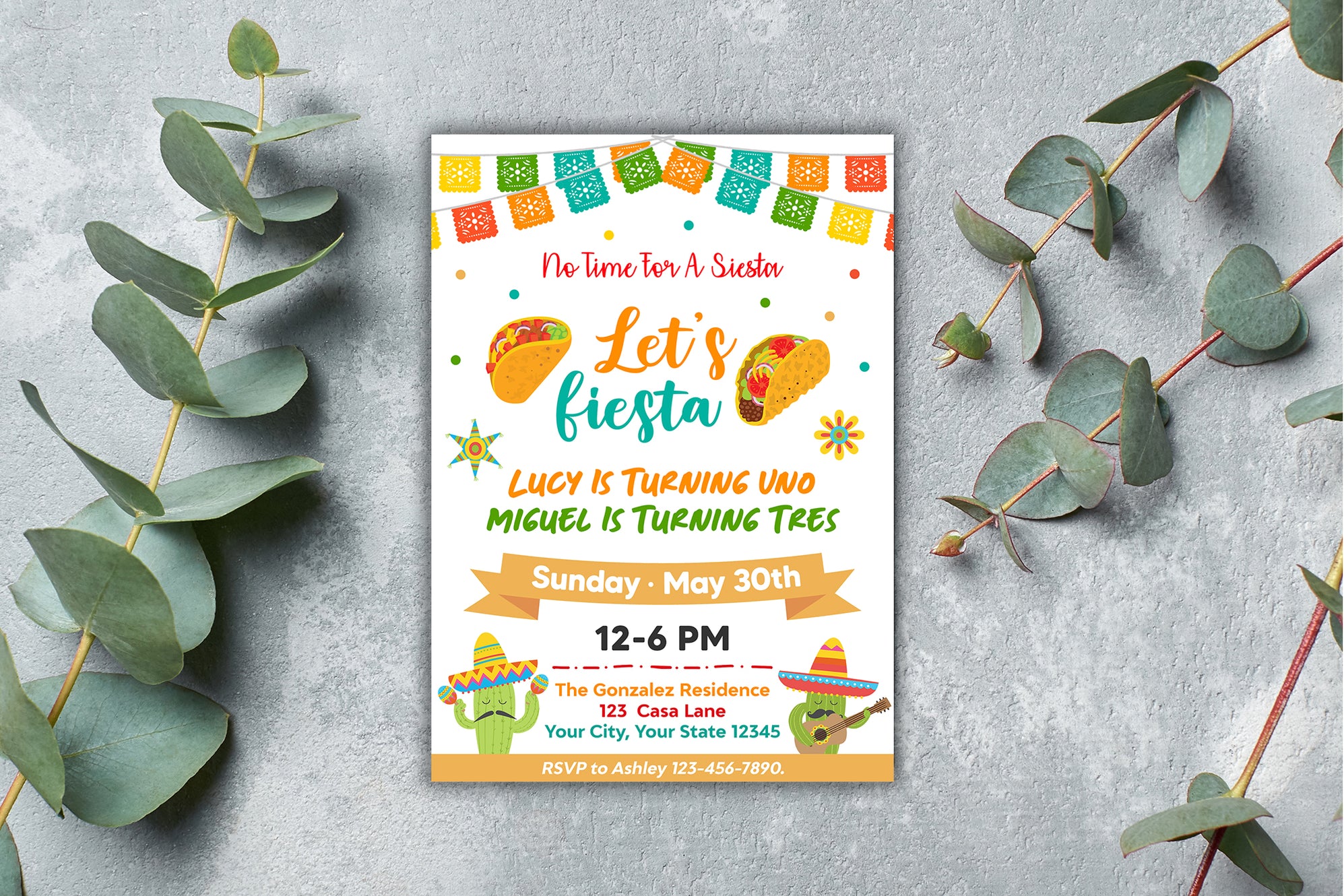 Customizable Joint Fiesta Birthday Invitation | Fiesta Themed Birthday ...