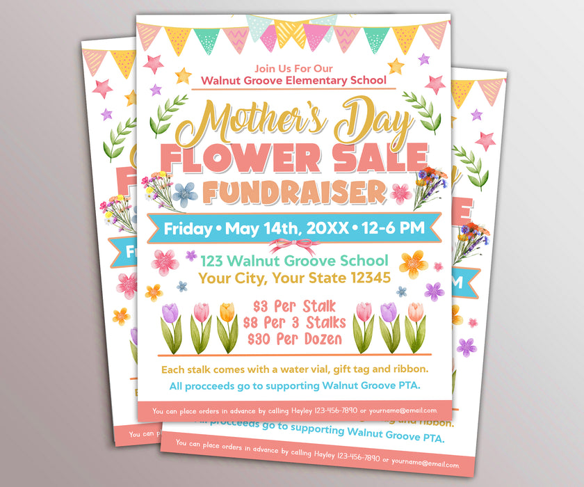 DIY Customizable Mother's Day Flower Fundraiser Flyer | Fundraising Event Template