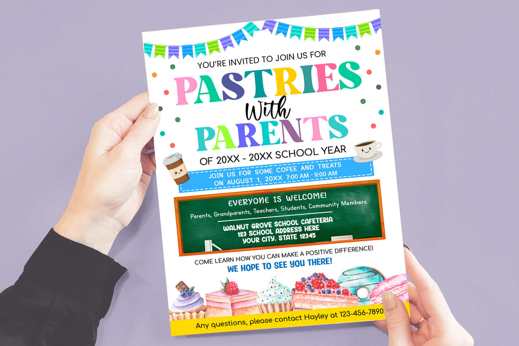 DIY Pastries With Parents Fundraiser Flyer | Editable PTO PTA Fundraising Flyer Template