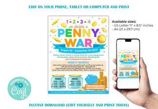 DIY Customizable Penny War Fundraiser Flyer | Fundraising Event ...