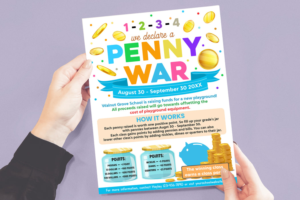 DIY Customizable Penny War Fundraiser Flyer |  Fundraising Event Template