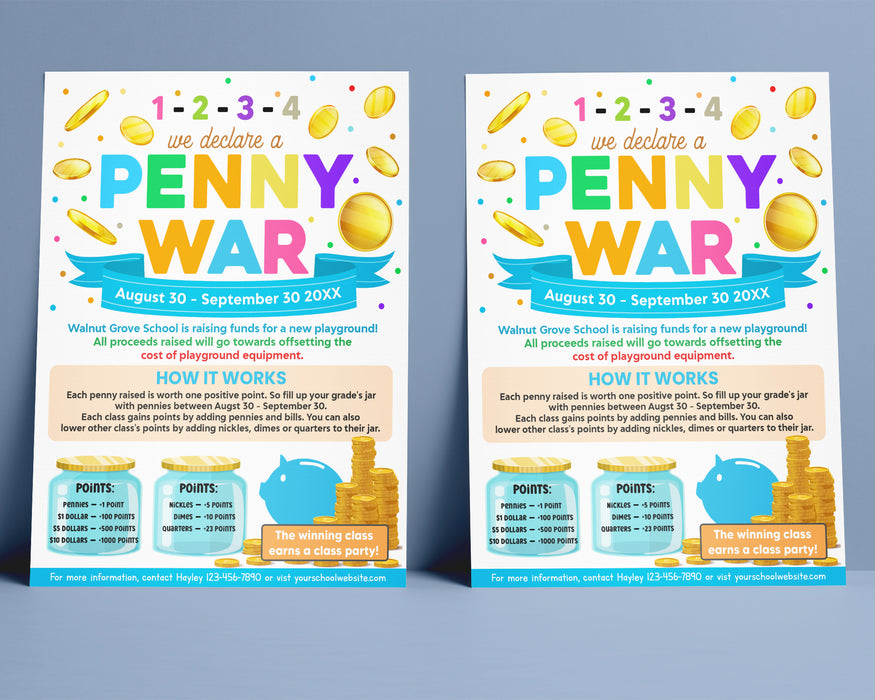 DIY Customizable Penny War Fundraiser Flyer |  Fundraising Event Template
