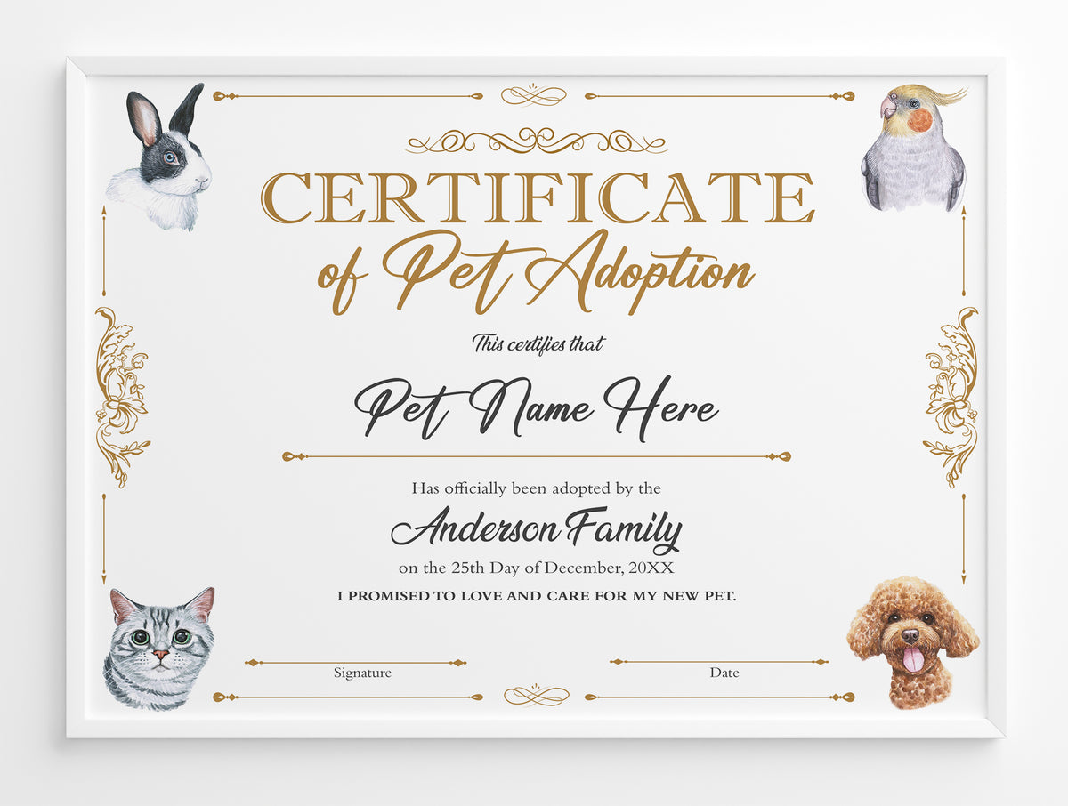 DIY Customizable Pet Adoption Certificate Template - Posh Park