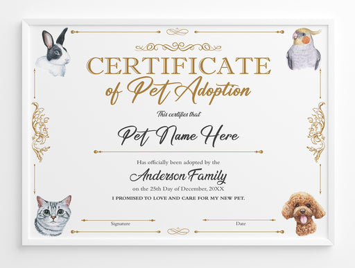 DIY Customizable Pet Adoption Certificate Template