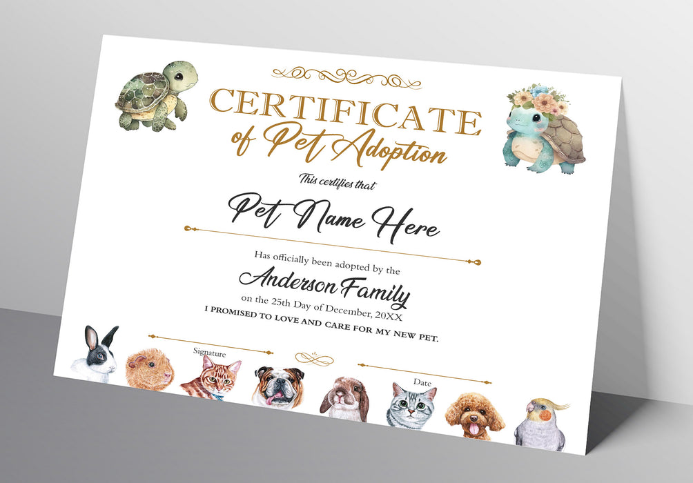 Customizable Certificate of Adoption for Pets Template