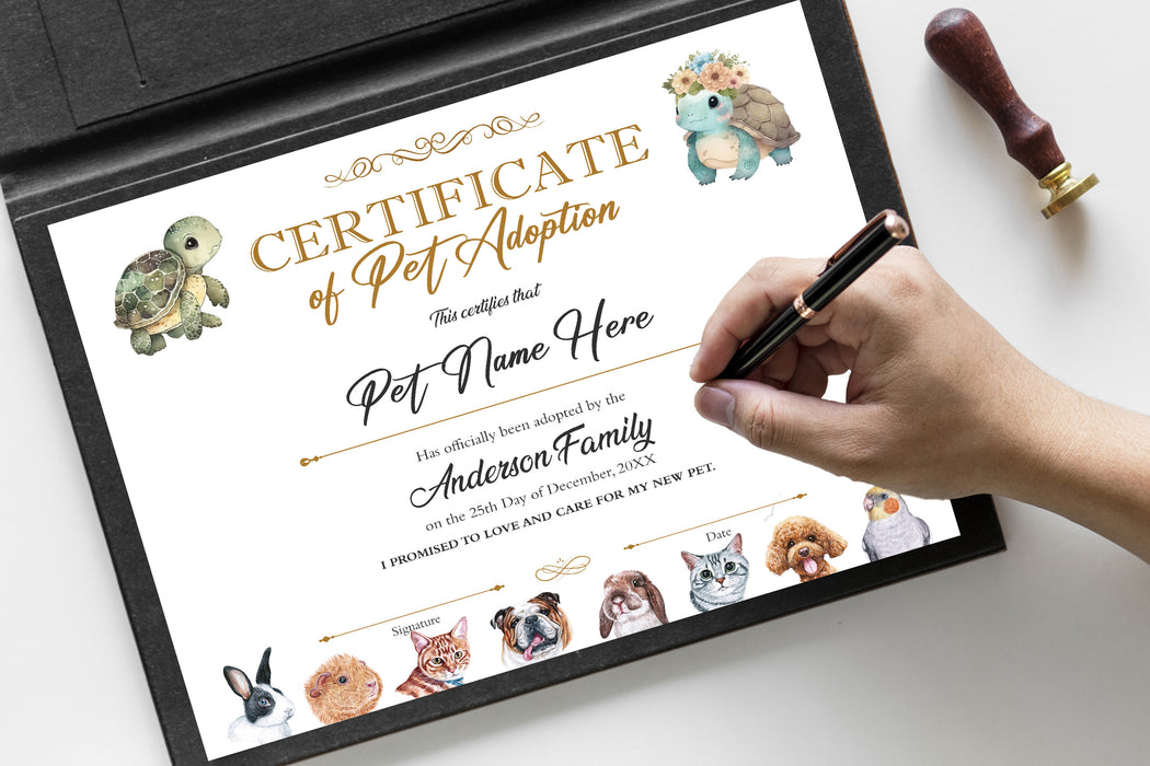 Customizable Certificate of Adoption for Pets Template
